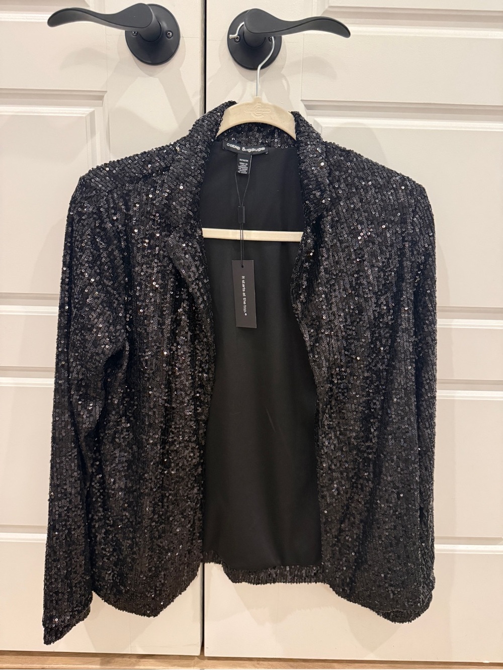 Cable & Gauge Black Sequin Open-Front Jacket